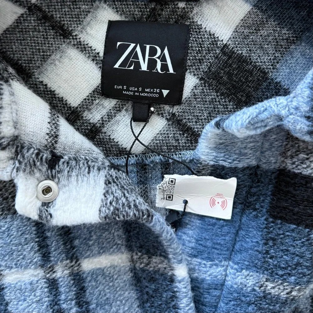 ZARA Blue Plaid Wool Blend Shacket Oversized Snap Button Jacket S - Picture 9 of 16